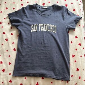 Brandy Melville Blue and White San Francisco Short Sleeve Tee
